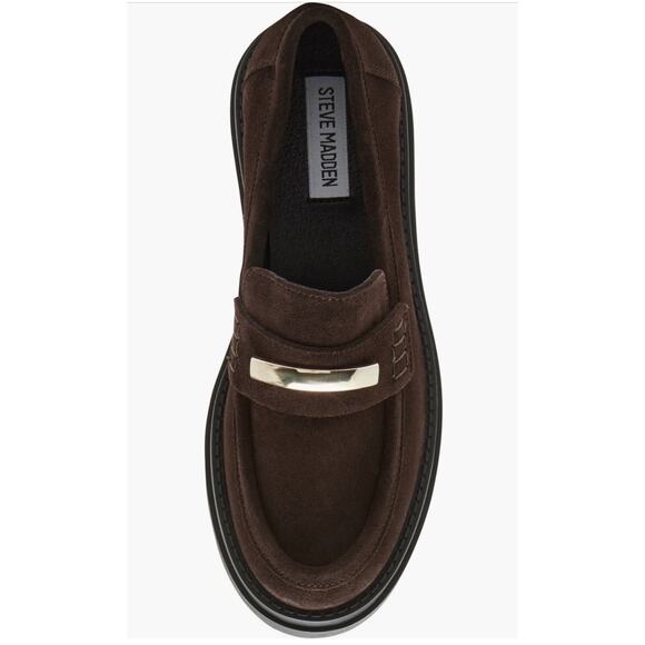 Steve Madden Academia Y2K Chunky Preppy Platform Brown Suede Loafers 8.5 NEW - Picture 5 of 8